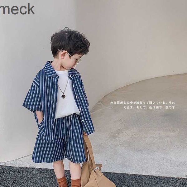 Vêtements Ensembles caméras de dôme 2023 Coréen Summer Kids Baby Clothes Boys Suit Denim Stripe Tops + Jeans Boy 2pcs Set Clothes Clothes Kids Vêtements 2-10y