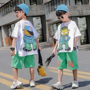 Kledingsets Dome Camera's Fashion Summer Teenager Boy Dessen Boys For 4 6 8 10 12 14 jaar Hiphop Koreaanse casual T-shirt shorts 2 stks Definieer grappige cartoonpak