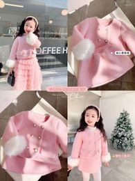 Kledingsets Double Breasted Jas Zonnejurk 2 STUKS Kinderen Winter Prinses Kleding Set Peuter Meisje Herfst Kinderen Rooster Elegant Pak