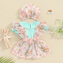 Vêtements Ensembles Pâques bébé fille robe tenue bron Bron Summer Summer Soueve Sober Sober Print Suspender Chapeau