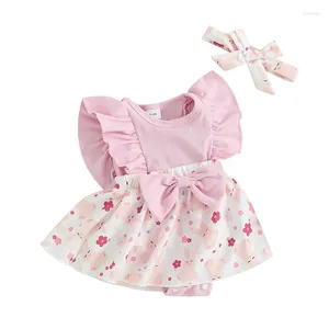 Vêtements Ensembles de Pâques pour tout-petit bébé fille robere Rouples Robe à manches avec bandeau de bande