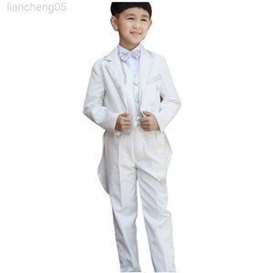 Kledingsets Elegant Fashion Children White Tuxedo Set Come Birthday Fashion Casual Brand Formal Boy Wedding Suits Blazers 5pcs Set W0222