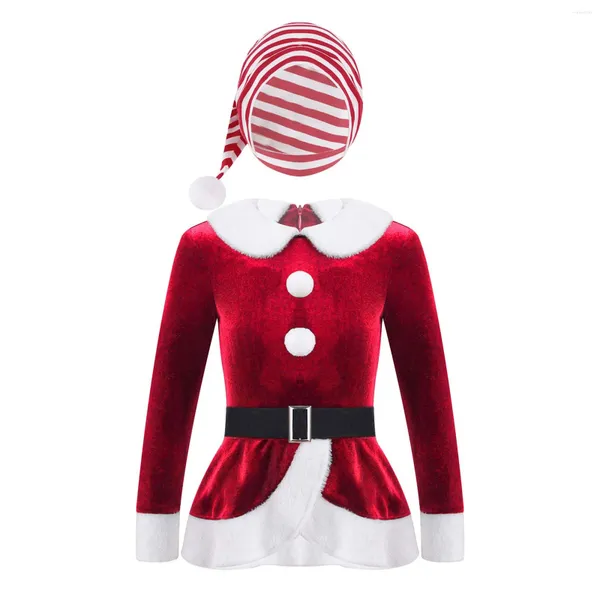 Ensemble de vêtements Elf Kids Costume de Noël chaud Vêtements Santa Claus pour Girls Année Enfants Fancy Discion Tops Top de ceinture de chapeau