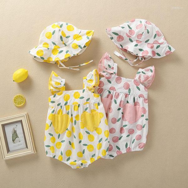 Conjuntos de ropa Est 2PCS Born Summer Baby Girl Boy Ropa Moda Fruit Cartoon Suspender Pants Hat Set Lovely Infant Clot