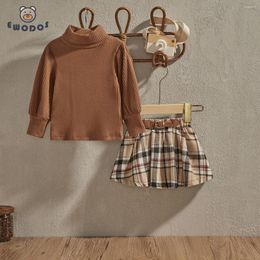 Ensembles de vêtements Ewodos 1-6 ans Enfant en bas âge Petites enfants Filles Automne Tenues Jupe Mode Manches longues Col montant Côtelé Tops en tricot Jupes à carreaux