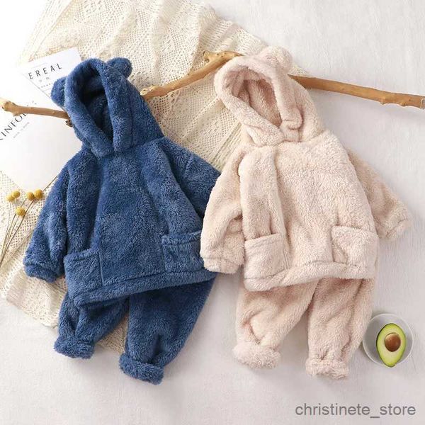 Ensembles de vêtements Automne Hiver Bébé Vêtements Ensemble Flanelle Polaire Sweat À Capuche Pantalon 2 pcs Infant Loungewear Garçon Filles Tenue Épais Enfants Vêtements De Nuit R231127