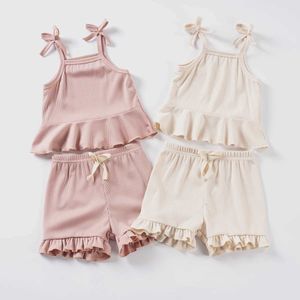 Kledingsets Familie Matching Outfits Childrens Clothing Set Nieuwe Baby Girl Vest Top+Lace Shorts 2PCS Summer Casual Childrens Clothing Set WX5.23