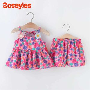 Kledingsets Familie Matching Outfits Summer Baby Girl Set Flower Hanging Jacket Shorts Cool en Sweet Two-Piece Set WX5.23