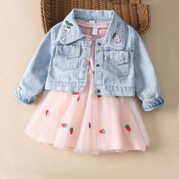 Conjuntos de ropa Moda 0-4 años Vestido de bebé para niña Chaqueta vaquera Gasa Primavera Otoño Vestido de princesa esponjoso de moda Ropa Ropa Ropa