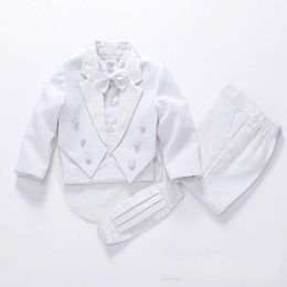 Ensembles de vêtements Mode 5pcs noir / blanc enfants costume robe costumes de mariage pour bébés garçons costumes baptême bébé garçons vêtements robe de graduation