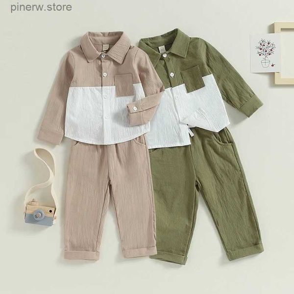 Ensembles de vêtements Mode automne enfants garçons vêtements ensembles décontracté à manches longues bouton chemise hauts et couleur unie cordon pantalon deux pièces ensembles