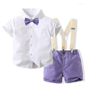 Ensembles de vêtements Mode Bébé Garçon Vêtements Gentleman Costume À Manches Courtes Bowtie Chemise Tops Bretelles Shorts 2pcs Ensemble Garçons Formel Enfants