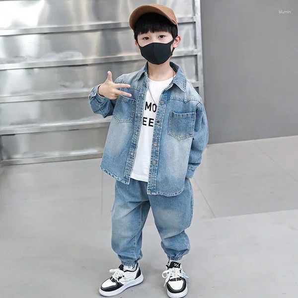 Ensembles de vêtements Mode bébé garçon vêtements ensemble printemps 2024 enfant en bas âge jeans manteaux et pantalons automne enfants col rabattu survêtements 2 à 12