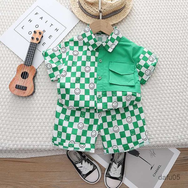 Vêtements Ensembles mode Baby Boy Suit Summer Enfants Casual Imprimer Souriant Face Sort Short 2PCS / SET