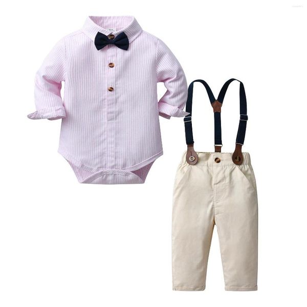 Conjuntos de ropa Moda Baby Boy Ropa de verano Trajes Traje de caballero infantil Pajarita Body Pantalones Cinturón Conjunto de traje cómodo