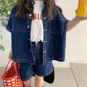 Kledingsets Fashion Baby Girl Boy Denim Deset korte mouw jas shorts 2pcs baby peuter kind Jean Suit 1 10y 230520