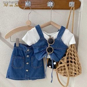 Ensembles de vêtements Fashion Baby Girl Denim Vêtements Ensemble de sangle de sangle + jupe 2pcs Kid Jean Drawing String Crop-top Suit Tesit 2-10y Q240425