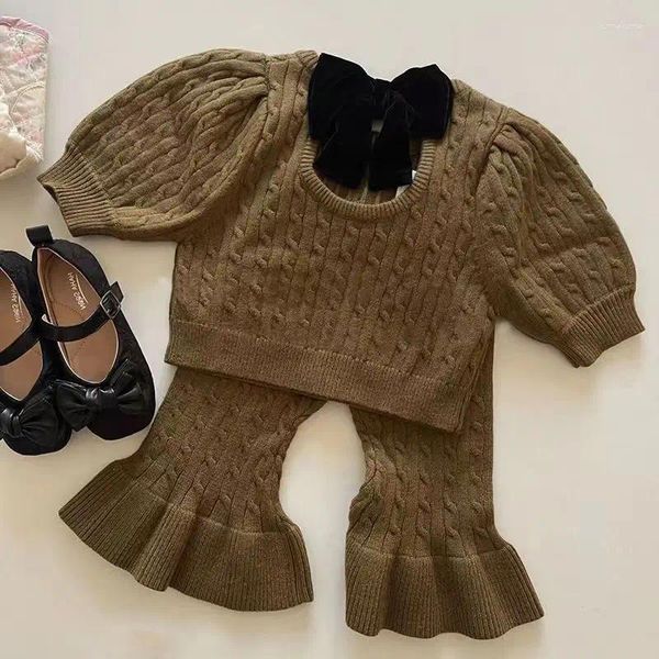 Ensembles de vêtements Mode bébé fille vêtements tricotés ensemble hiver automne enfant en bas âge enfant pull pull pull pantalon large jambe 2 pièces vêtements 1-10 ans