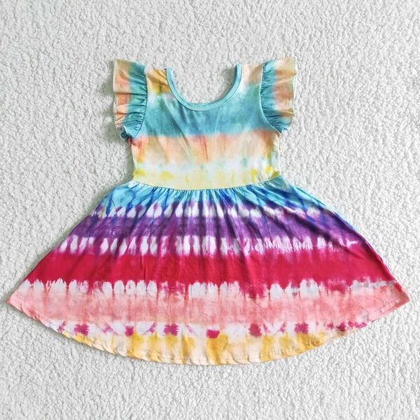 Vêtements Ensembles Baby Girls Fashion Robe colorée avec manches volantes Round Neck Big Jirt Wholesale Boutique Children Vêtements