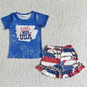 Kledingsets Fashion Baby Girls Little Miss USA National Day Short Sleeve Leopard Print Set Groothandel Boutique Kinderkleding