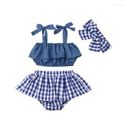 Kledingsets Fashion Baby Girls Zomerkleding Set Casual baby meisje mouwloze ruches sling vest tops plaid shorts 3 stcs outfit