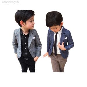 Kledingsets Fashion Boy Blazer Coat Gentleman Style Plaid Blazer Jacket voor 3-8 jaar jongens kinderen kinderen causaal pak tops kleding W0222