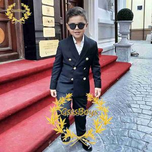 Kledingsets Fashion Boy Suit bruiloft Tuxedo dubbele borsten formele kindjas 2 -delige blazer broeken komen enfant Garon W0224