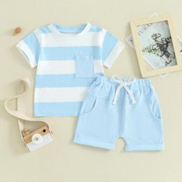 Ensemble de vêtements Fashion Toddler Casual Toddler Boys Tenues pour Summer Kids Pocket Stripe Stripe Short à manches