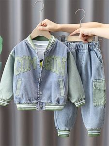 Kledingsets Fashion Children Suits 2 10 Years Toddler Boys Cleren Kids Patchwork Color Denim Jacket Pants 2 PCS Outfits 230815