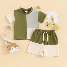 Conjuntos de ropa Contraste de moda Color Niños Niños Summer Outfits Baby Boys Set Short Shirt Shorts Dos piezas Trajes infantiles