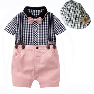 Kledingsets Fashion Gentleman Baby Boy Summer Deset 100% Cotton Cap Romper 2pcs Wedding Party Birthday Kids Outfits Suitclothing