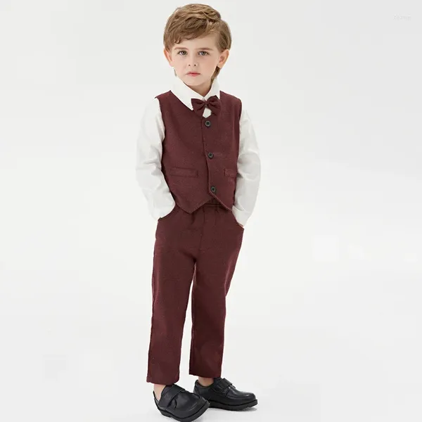 Set di abbigliamento Abito da gentiluomo alla moda Gilet da ragazzo Abito Camicia bianca Pantaloni Tre pezzi Sostituto di un pezzo