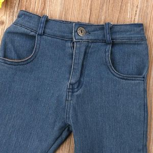 Kleding Sets Fashion Girls Jeans Long Pants peuter denim ruches flare broeken broek maat 3-7t