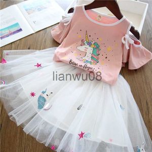 Ensembles de vêtements Mode Filles Licorne Robes D'été TshirtTutu Princesse Robe Enfants À Manches Courtes Vêtements Ensemble Enfants Costume De Fête D'anniversaire x0803