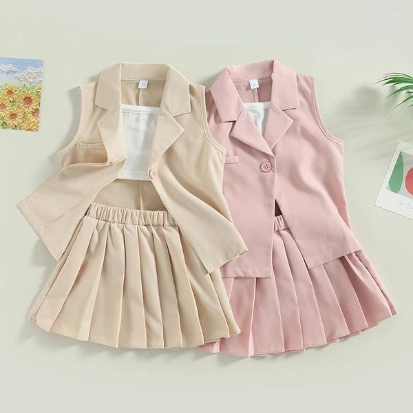 Ensemble de vêtements Fashion Infant Girl 3pcs Jupes Suit Enfants Veste sans manches Camisole Pliped Jupe Summer des vêtements de vêtements d'extinction