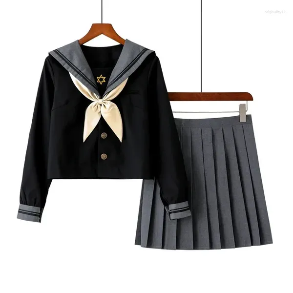 Conjuntos de ropa Fashion JK Japanes Japanese School Uniforme Basic Sailor Fuku Suit S-2XL Soldial Girl Trajes Cosplay de falda plisada Cosplay