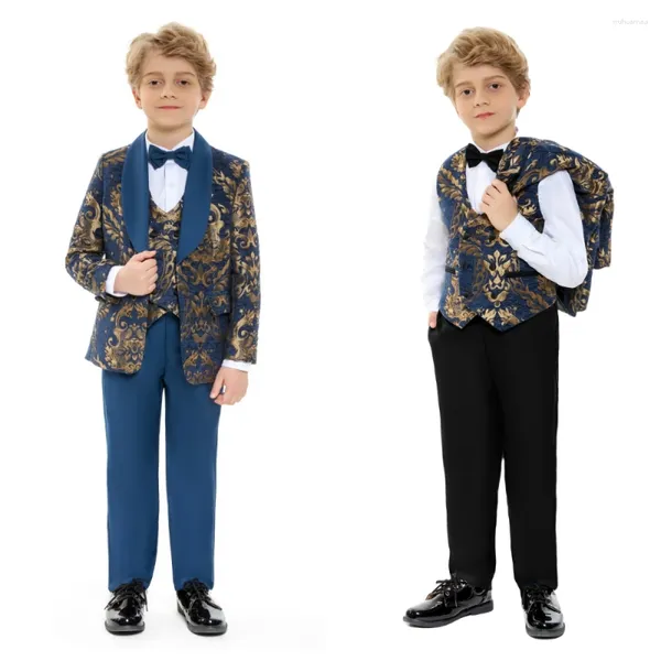Vêtements Sets Fashion Kid's 4 Pieces Pièces Ensemble de costumes de haute qualité Tissu de garçons Tenue de porte-bagages pour enfants Tuxedo classique Occasion formelle
