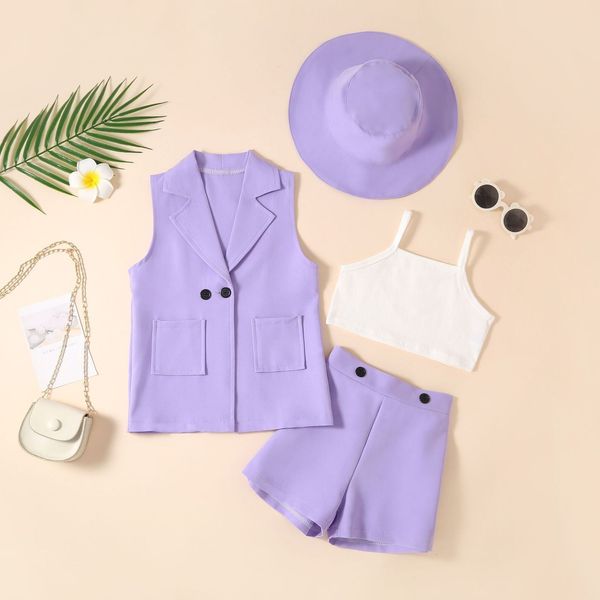 Ensembles de vêtements mode enfants 4 pièces ensemble de vêtements avec chapeau bébé fille costume Pin tenues pour le printemps et l'été 230627