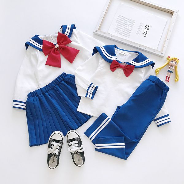 Ensembles de vêtements Ensemble de style preppy pour filles et garçons Automne Printemps Enfants Sailor Moon Cosplay manches longues TZ041 230520