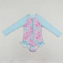 Conjuntos de ropa Fashion Shell Flower Zipper Azul One Piece Baby Girl Beach Beach Tuit para niños al por mayor ropa