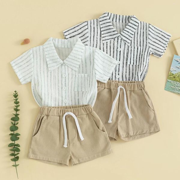 Ensembles de vêtements mode manches courtes enfant en bas âge garçons 2 pièces tenues rayé imprimé bouton T-Shirt Shorts pour enfants ensemble de vêtements d'été