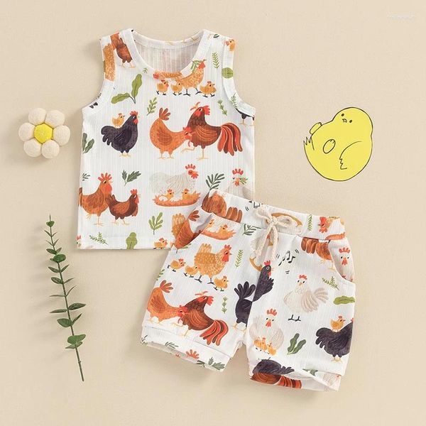 Conjuntos de ropa Fashion Summer Baby Boys Cloth Tape de estampado de pollo de manga corta con pantalones cortos de cintura elástica 2 PCS Niños para niños