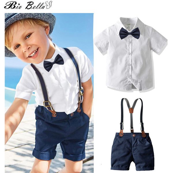 Ensembles de vêtements Mode Été Bébé Garçons Vêtements Ensemble Gentleman Enfants Garçon Vêtements Costume Années De Mariage Enfants Garçons Vêtements Ceinture PantT-Shirt 230628