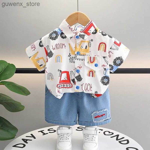 Vêtements Fashion Summer Kids Baby Boys Striped Dinosaur Costumes à manches courtes Shirts Casual Casual Clothes Tenfit Girls Vêtements 2pcSet Y240412AQ6RY240417AQ6