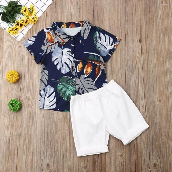 Conjuntos de ropa de moda de verano para niños pequeños, camisetas con estampado de hojas británicas, pantalones cortos, conjunto de ropa