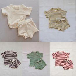 Vêtements Ensembles à la mode pour enfants Summer Korean Style Ins Baby Baby Boys and Girls Sportswear Suit Casual Tenfit avec des vêtements côtelés