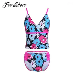 Conjuntos de ropa Feeshow 3-14 años para niñas Bikini Swimsuits Kids Adolescentes Bañeras Conjuntos de flores Correos Halter Strap Girl Beach