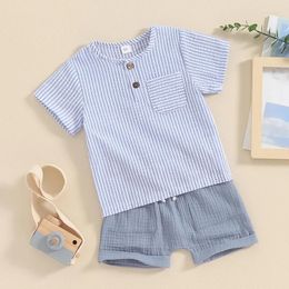 Ensembles de vêtements Fhutpw bébé garçon tenues d'été Henley chemise poche douce manches courtes hauts shorts infantile 3 6 12 18 mois 2T vêtements