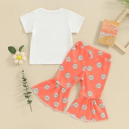 Conjuntos de ropa Flawbena Niño Bebé Niña Trajes de Pascua Camiseta de manga corta con estampado de letras Pantalones con parte inferior de campana Ropa de verano para niños