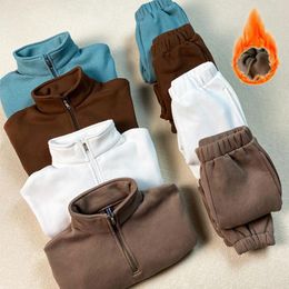 Kledingsets Fleece Suits Baby Boy Girl Pullover Sweater Jacket Topbroek Set Outfit Half Zipper isoleren Sportwear herfstkinderen kleding